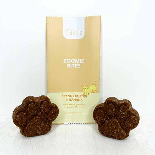 英國Gizzls 100%天然Zoomie Bites大爪子狗狗零食 (花生醬香蕉-40克)